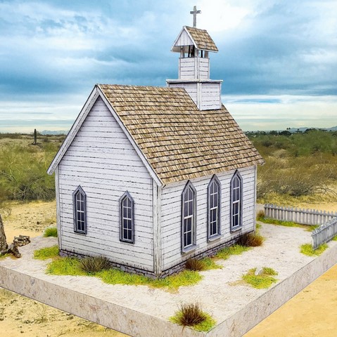 maquette en papier de maison western HO Church